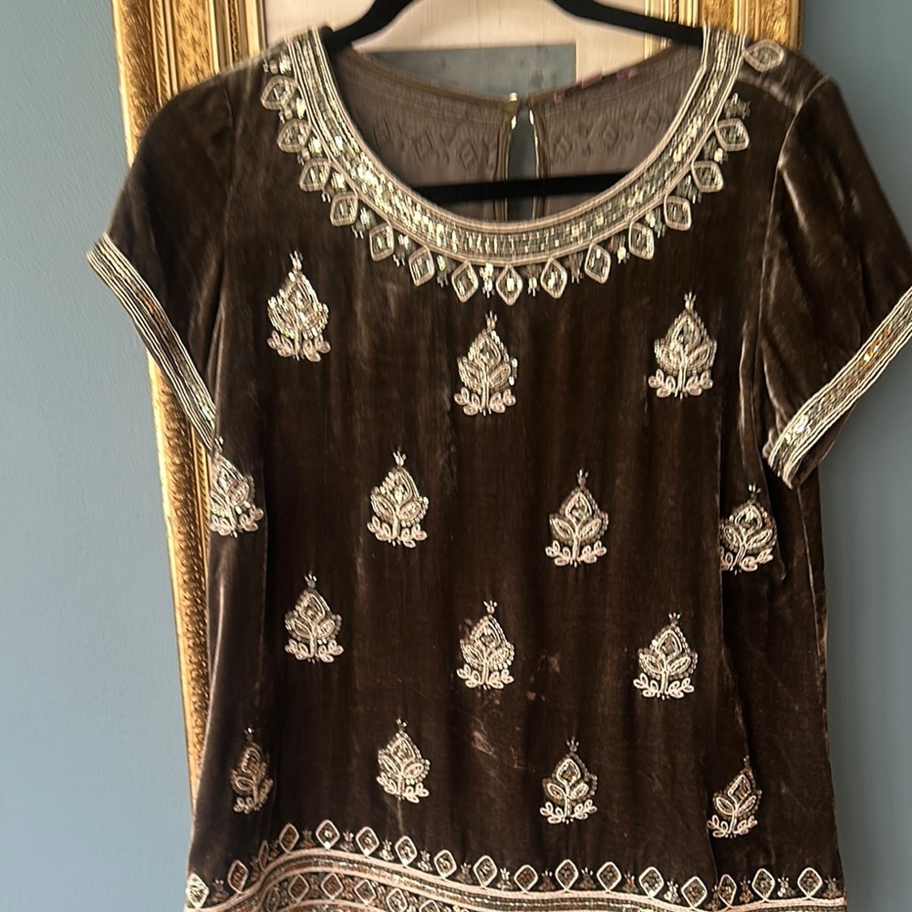 Embroidered Brown Velvet Top